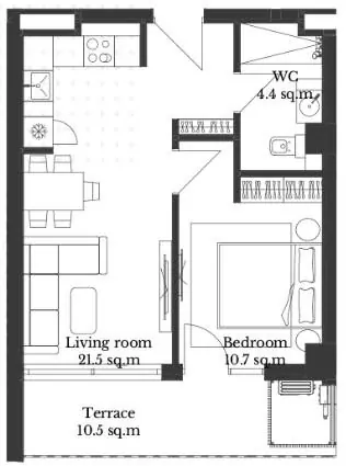 2 комнаты, 50,7 м² — планировка, Krtsanisi Resort Residence