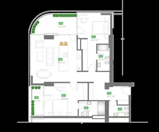 2 комнаты, 130,3 м² — планировка, Tbilisi Gardens