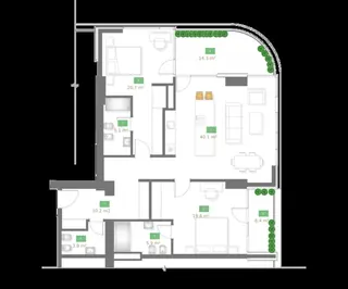 2 комнаты, 130,3 м² — планировка, Tbilisi Gardens