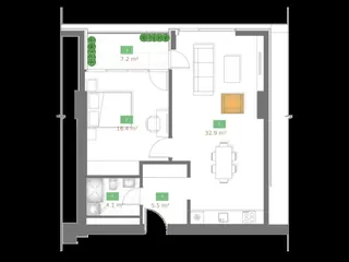 1 комната, 68,7 м² — планировка, Tbilisi Gardens