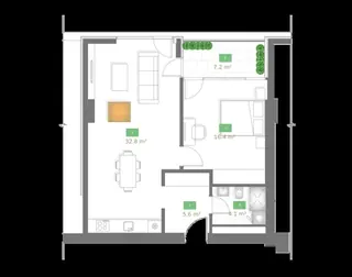 1 комната, 68,8 м² — планировка, Tbilisi Gardens