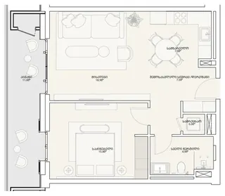 2 комнаты, 68,4 м² — планировка, Tbilisi Waterfront