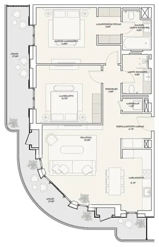 3 комнаты, 120,4 м² — планировка, Tbilisi Waterfront