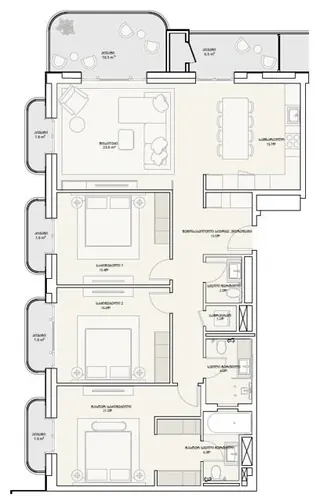 4 комнаты, 149,8 м² — планировка, Tbilisi Waterfront