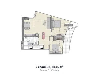 2 спальни, 80,05 м² — планировка, Alliance Centropolis