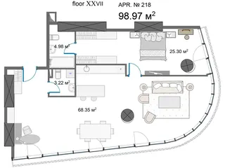 1 спальня, 99,0 м² — планировка, King David Residences