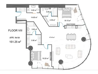 3 спальни, 151,3 м² — планировка, King David Residences