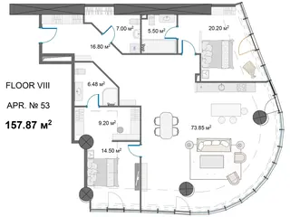 3 спальни, 157,9 м² — планировка, King David Residences