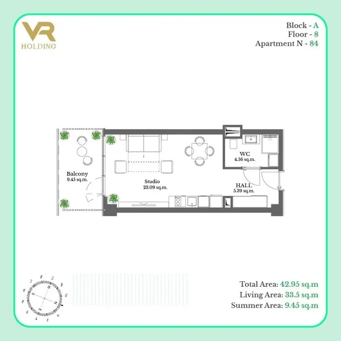 Студия, 43 м² — Krtsanisi Resort Residence