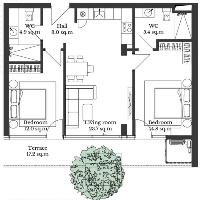 3 комнаты, 84,3 м² — Krtsanisi Resort Residence