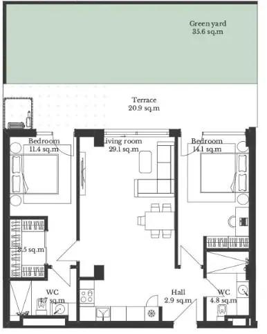 3 комнаты, 131,7 м² — Krtsanisi Resort Residence