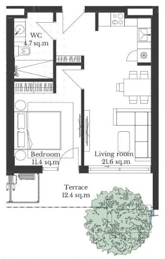 2 комнаты, 51,5 м² — Krtsanisi Resort Residence