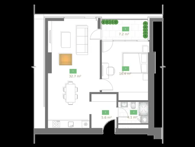 1 комната, 68,6 м² — Tbilisi Gardens