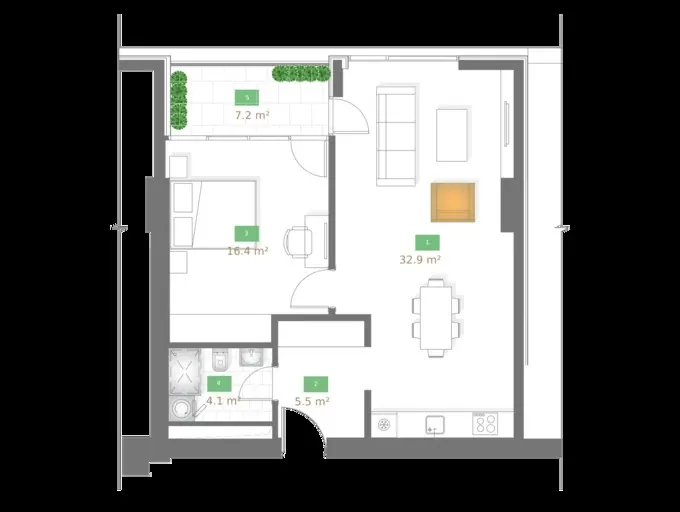 1 комната, 68,7 м² — Tbilisi Gardens