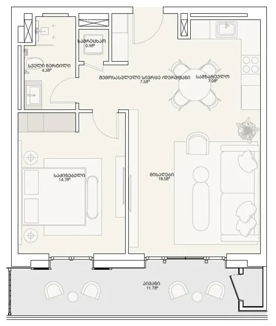 2 комнаты, 66,2 м² — Tbilisi Waterfront