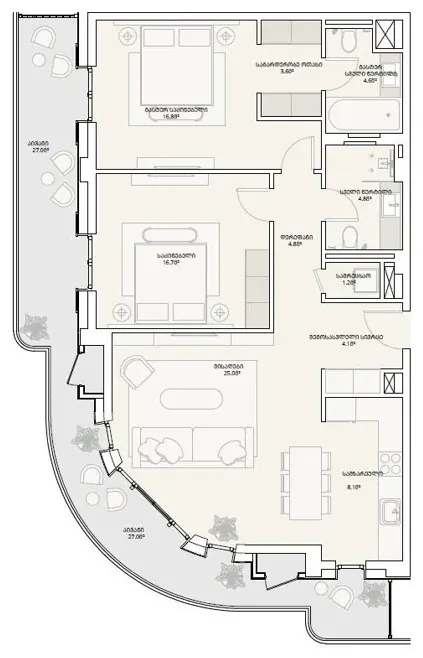 3 комнаты, 120,4 м² — Tbilisi Waterfront