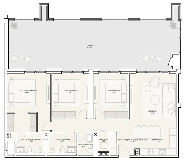 4 комнаты, 186 м² — Tbilisi Waterfront