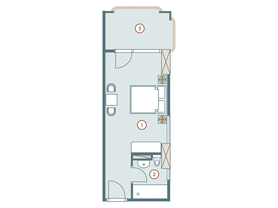 31,2 м² · жилая зона 20,84 м² · санузел 3,96 м² · балкон 6,4 м² — Aqua