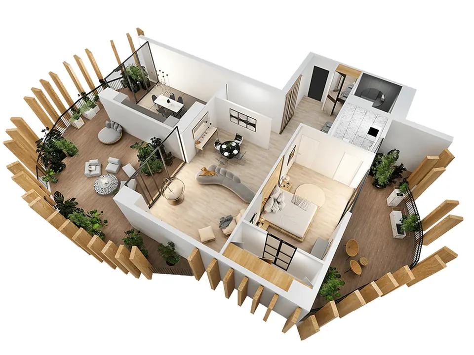 2 комнаты · 163 м² · веранды 43,7 + 19,7 м² · этажи 15–18 — Domus Trees
