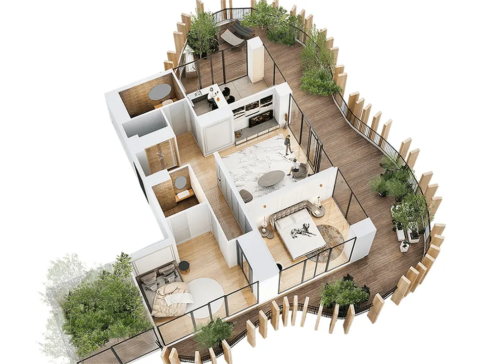 3 комнаты · 204 м² · веранда 87,1 м² · этажи 4–15 — Domus Trees