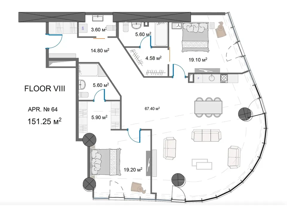 3 спальни, 151,3 м² — King David Residences