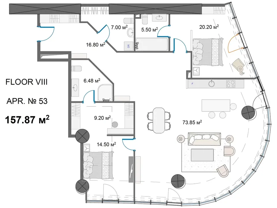 3 спальни, 157,9 м² — King David Residences