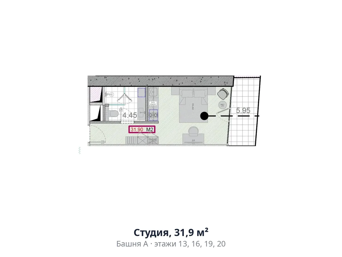 Студия, 31,9 м²