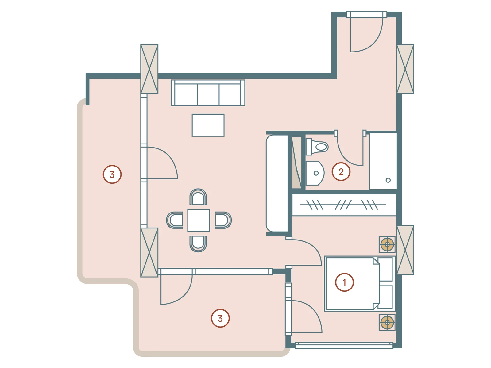 44,8 м² · жилая часть 30,23 м² · санузел 4,07 м² · балкон 10,5 м²