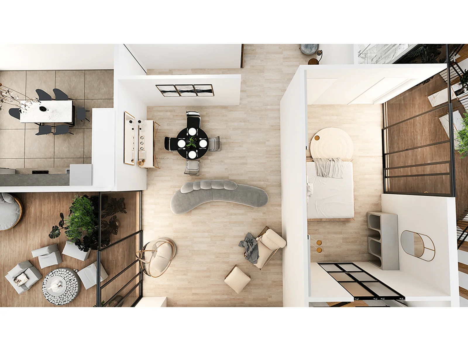 Гостиная и кухня — планировка 2 комнаты, 163 м²