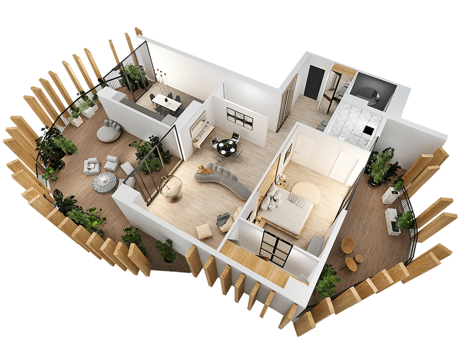 2 комнаты · 163 м² · веранды 43,7 + 19,7 м² · этажи 15–18