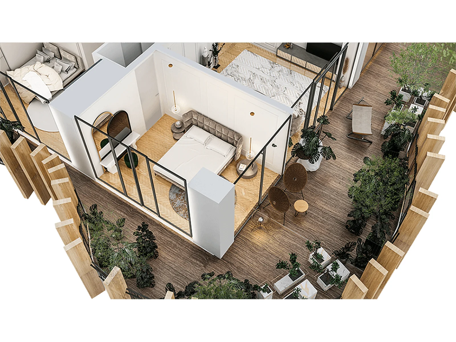 Спальня с выходом на веранду — планировка 3 комнаты, 204 м²