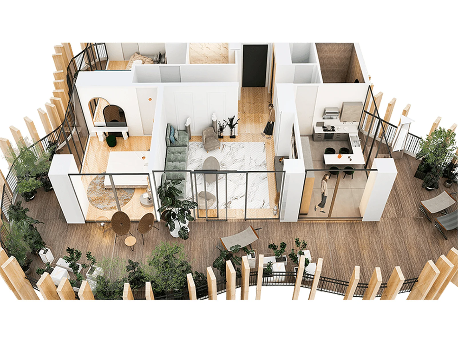 Гостиная и кухня — планировка 3 комнаты, 204 м²