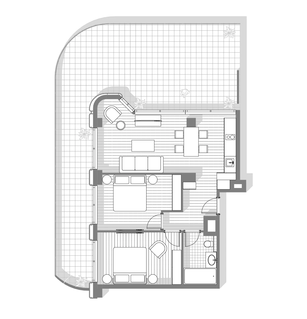 2 спальни, 131,65 м² · этаж 6 из 15 — типовая планировка категории